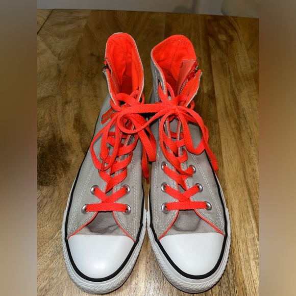 Chuck Taylor Converse Side Zip High Gray Violet Neon Orange Shoe - Picture 8 of 8